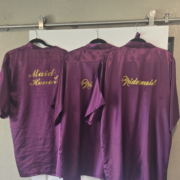 Bridal Party Satin Robe Set – Maid of Honor + Bride + Bridesmaid – Purple - Picture 1 of 5